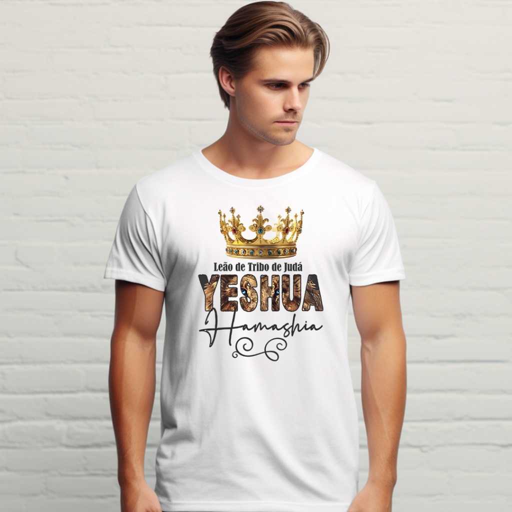 T-shirt Camiseta Casual com Estampa Leão de Judá Yeshua - Estilo Religioso e Confortável