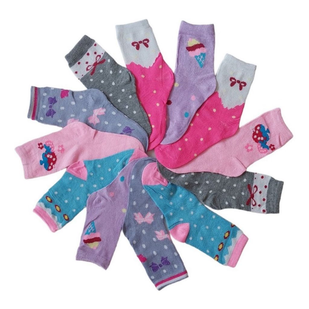 Meia Infantil Menina de Algodão Estampada kits com 6,12 ou 18 pares em Oferta na Shopee