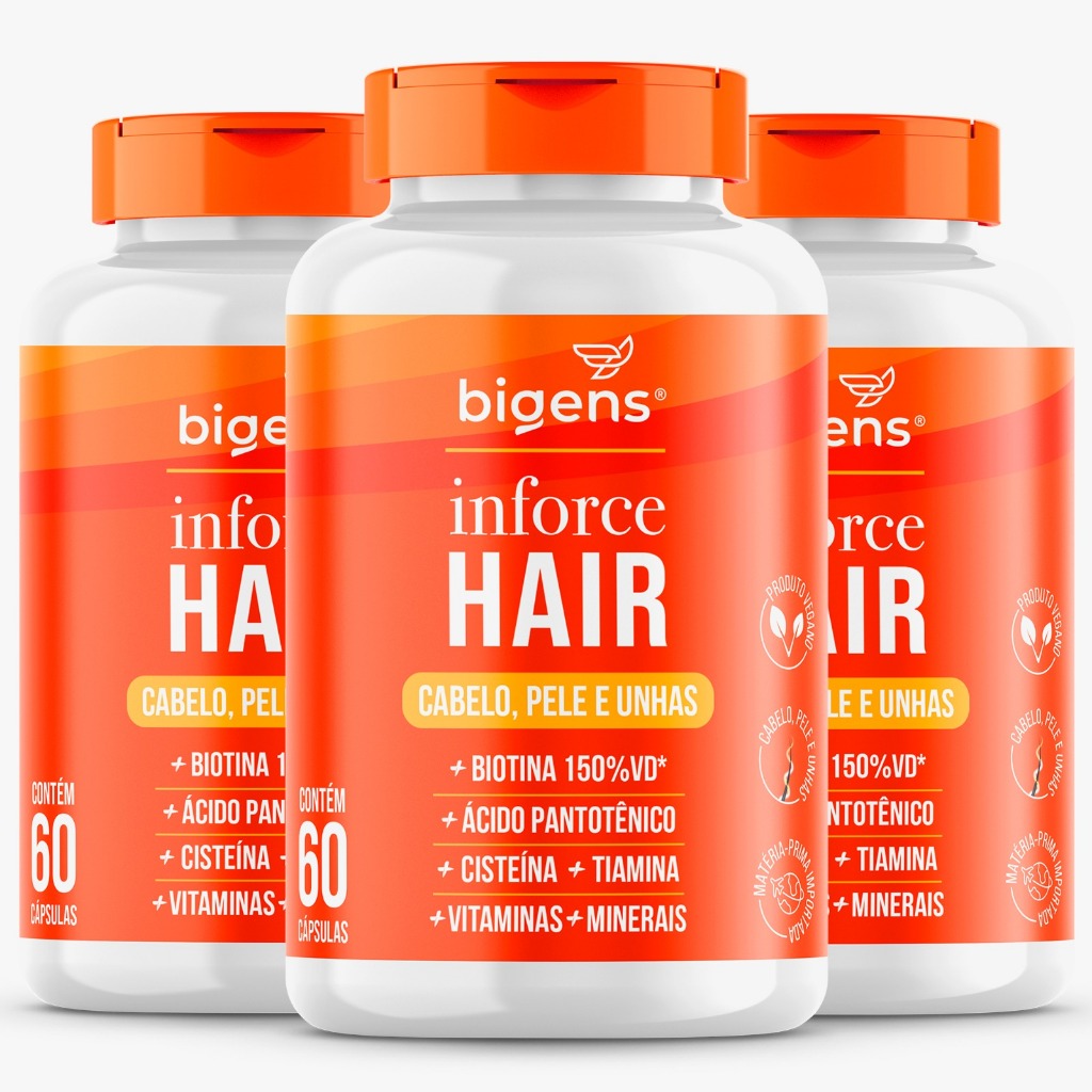 BIGENS KIT 3X INFORCE HAIR 60 CAPS BIOGENS em Oferta na Shopee