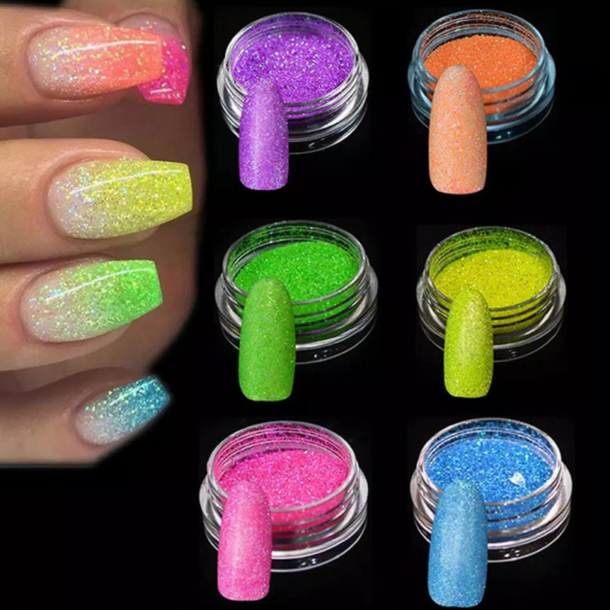 Glitter Unhas Kit 6 Cores SUGGAR Glitter Carnaval Encapsulado Nail Art Profissional - SQ7601 em Oferta na Shopee