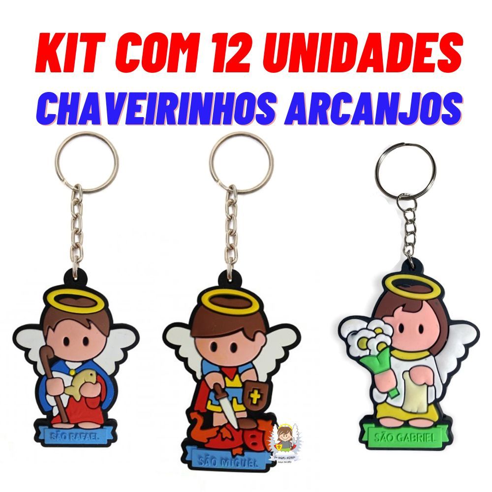 Chaveirinho Borracha Protetor Arcanjo São Miguel São Rafael São Gabriel Pacote com 12 Unidades