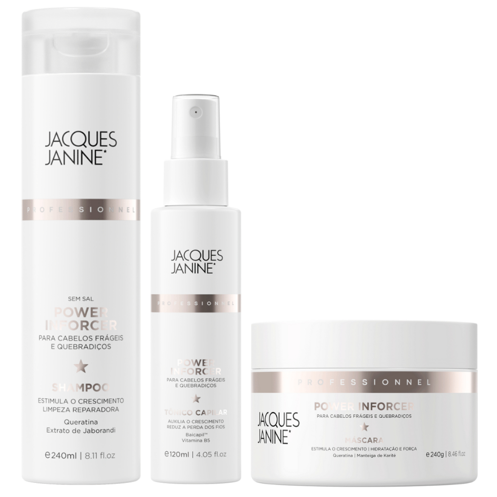 Kit Jacques Janine Power Inforcer Shampoo 240ml Máscara 240g Tônico Fortalecimento 120ml em Oferta na Shopee