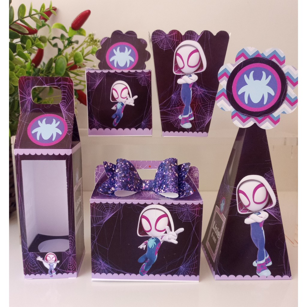 KIT FESTA PERSONALIZADO PARA LEMBRANCINHA  DE ANIVERSÁRIO MULHER ARANHA.CAIXINHAS PARA FESTA.