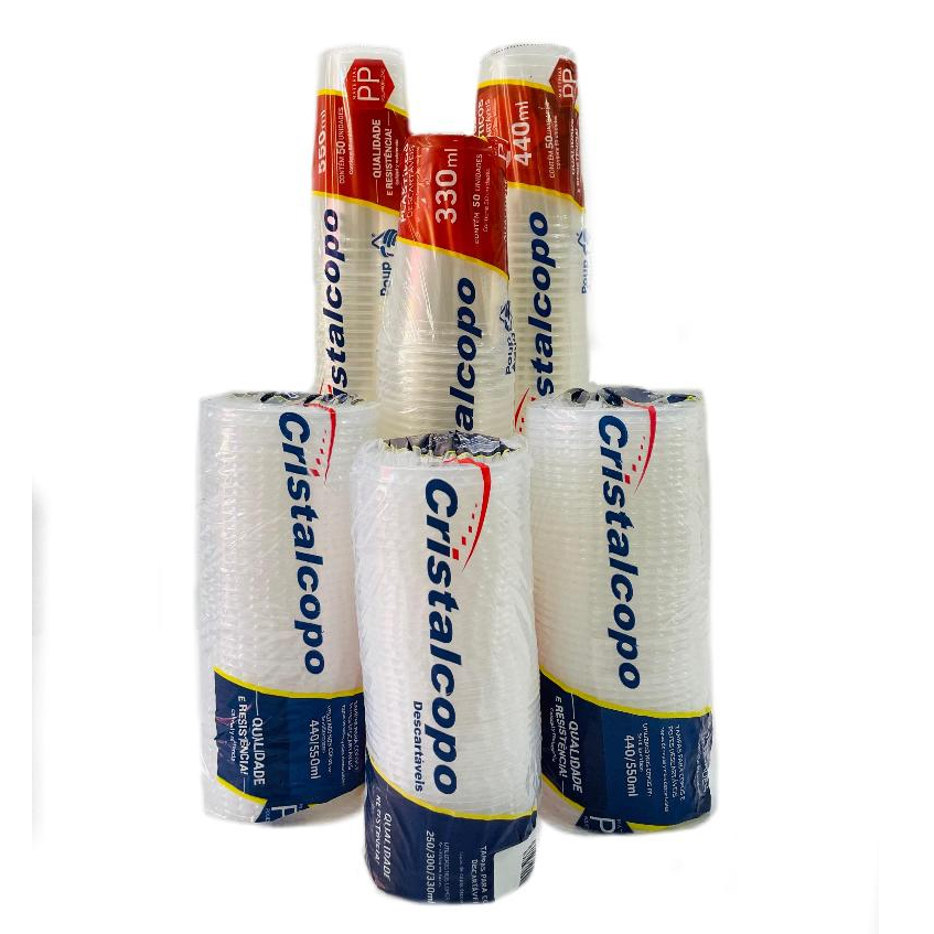 COPO PP 300/400/500ML COM TAMPA RETA 200UN DE CADA TAMANHO CRISTALCOPOPO