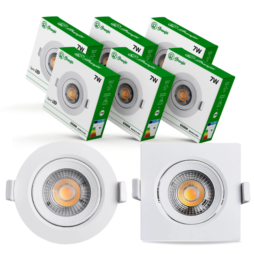 5 Luminárias Spot Led 7w Branco Embutir Direcionável Teto 6500K 3000K UNIFY