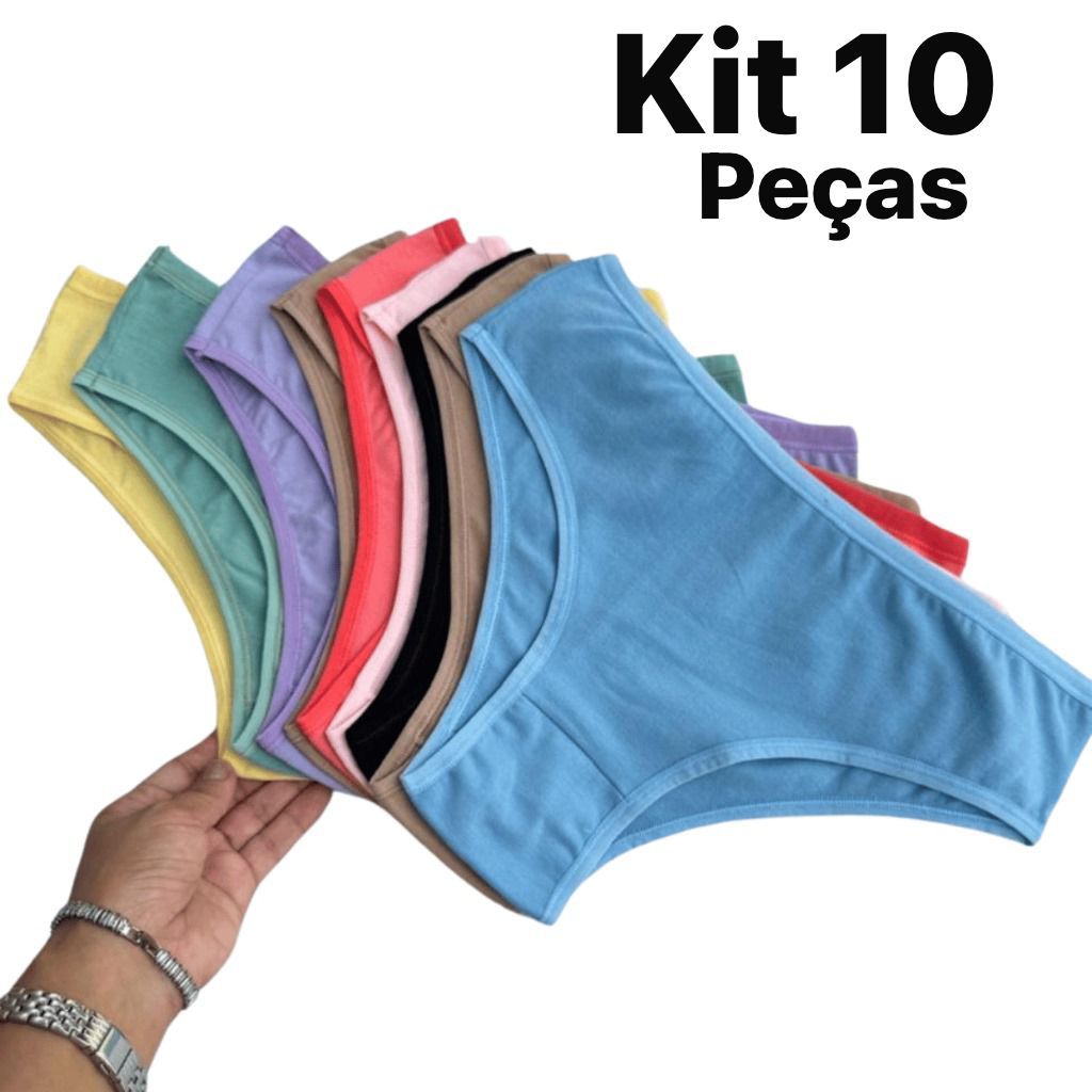 Kit 10 Calcinhas 100% Algodao Basica dia a dia Conforto Calcinhas Lisas