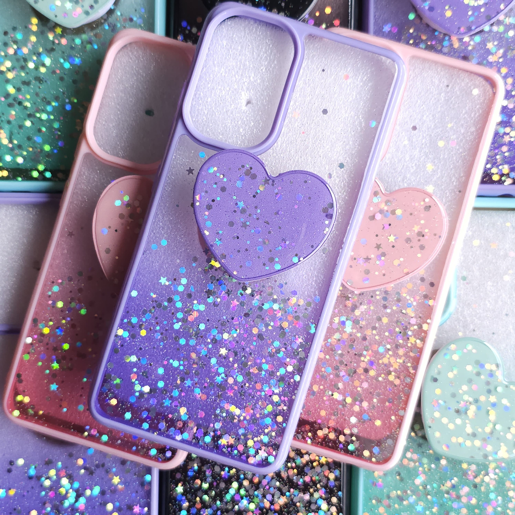 Capa Capinha Anti impacto para Samsung Galaxy A32 4G - Capinha com glitter e Pop Socket de coração para A32 4G