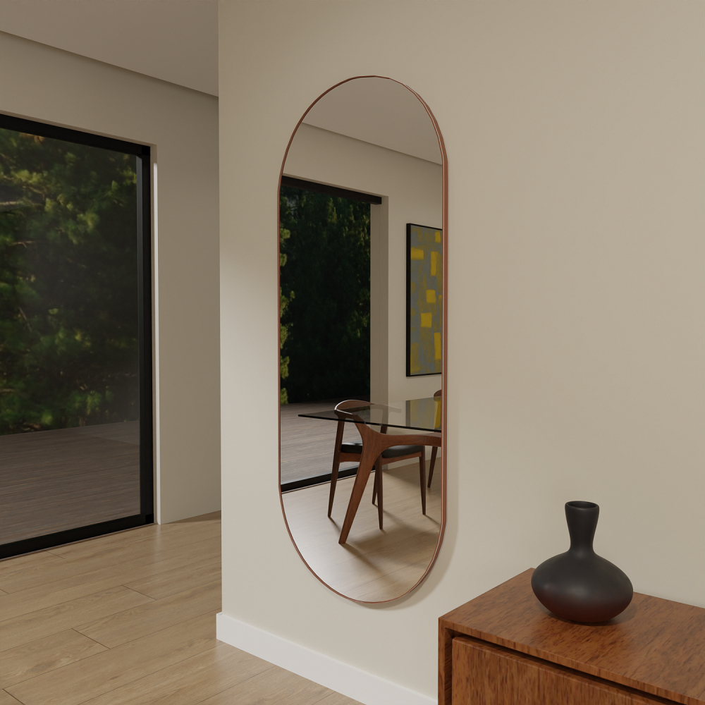 Espelho Com Moldura em Couro Oval Retangular Meia Lua Grande Pinterest Sala Quarto Salão em Oferta na Shopee