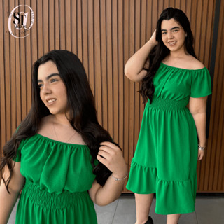 Vestido Plus Size Ciganinha Ombro a Ombro com Lastex Tecido Duna em Oferta na Shopee