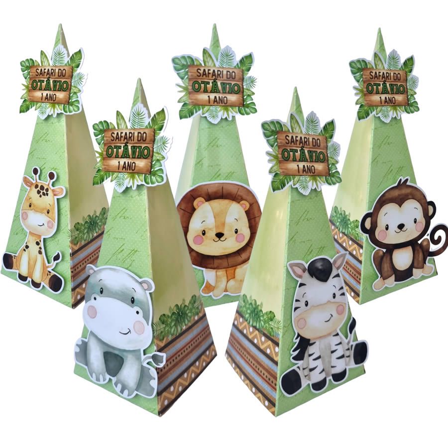 Caixa Pirâmide Safari Aquarela Para Lembrancinha de Festa em Oferta na Shopee