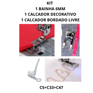 KIT 3 CALCADORES MAQUINA DOMESTICA BAINHA ENROLADA 6MM,QUILT LIVRE LETRAS -MATELASSE E DECORATIVOS 5 FUROS BORDADO LIVRE em Oferta na Shopee