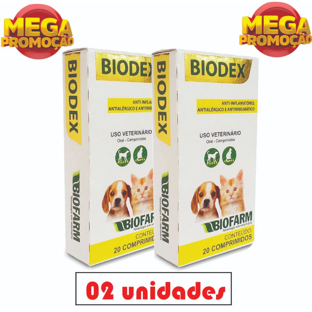 Kit 02 Biodex 20 cp Remédio Coceira Cachorro e Gatos Antialérgico para Cachorro Anti inflamatório