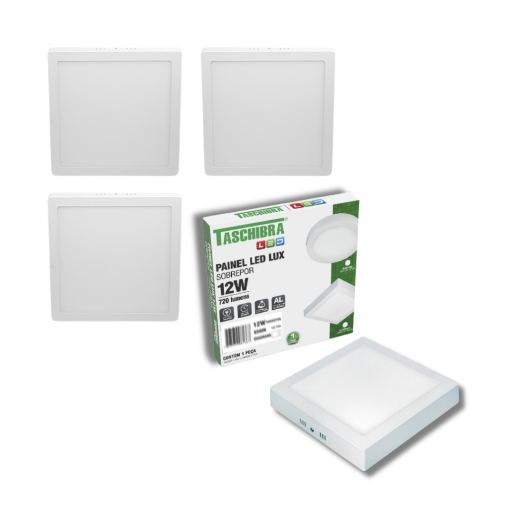 Kit 2 Painel Plafon Led 12w Quadrado Sobrepor Lux Taschibra