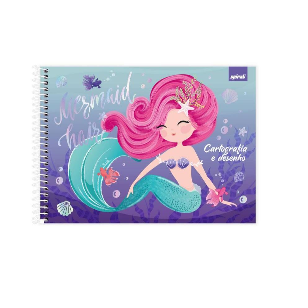 Caderno Cartografia e Desenho Capa Dura 48 Folhas, Sereia, 2025, Spiral Ten - PT 1 UN