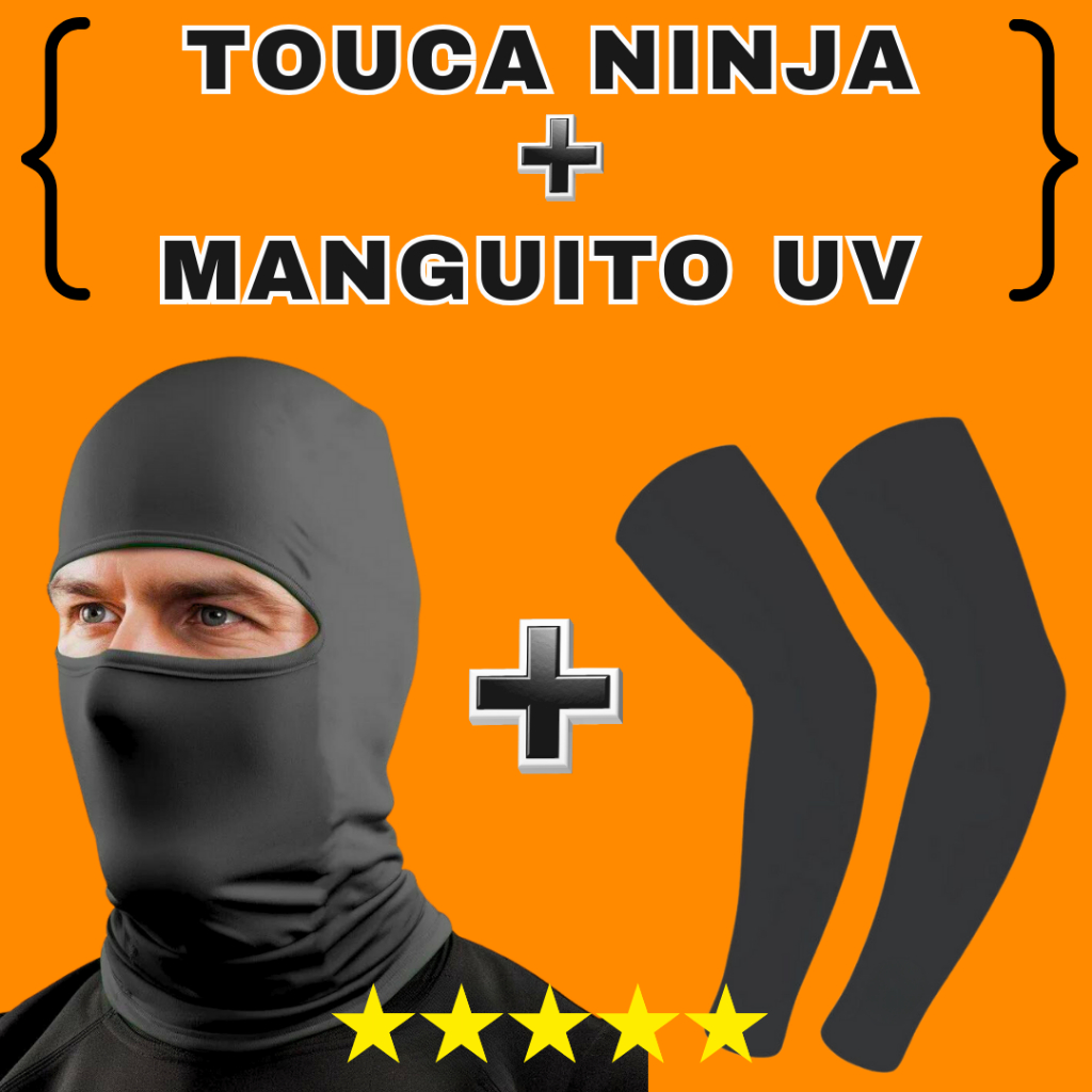 Kit Manguito + Touca Ninja Balaclava Toca UV+50 Proteção Solar Térmica Motoqueiro Motoboy touca preta