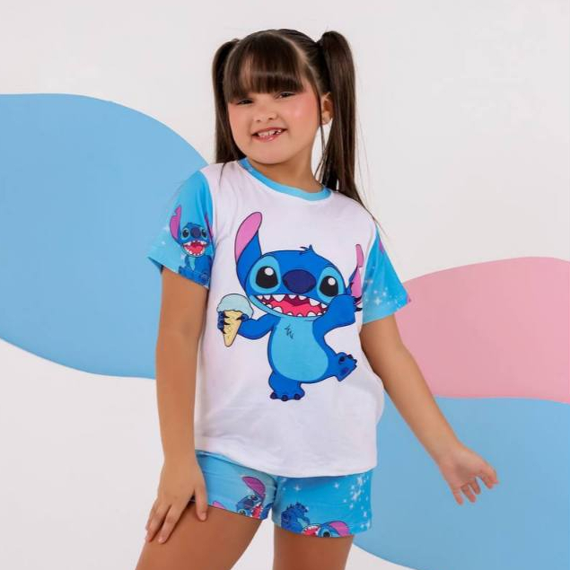 Pijama Infantil Menina Short e Blusa Manga Curta em Suede