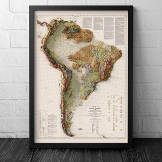 1950 Mapa Geológico América do Sul Topográfico - Versão com Moldura