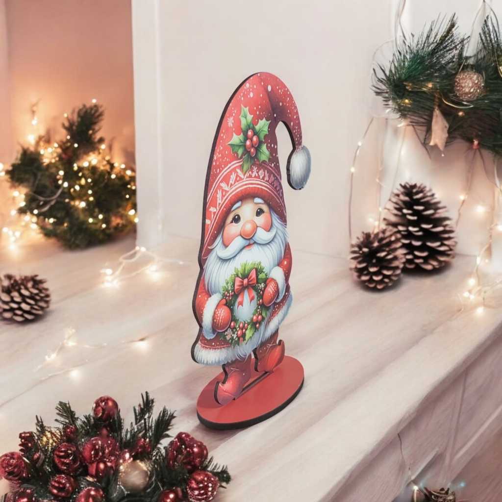 Enfeite Decoração De Mesa Bancada Gnomo Papai Noel Natal Cozinha Natalina Duende Em MDF
