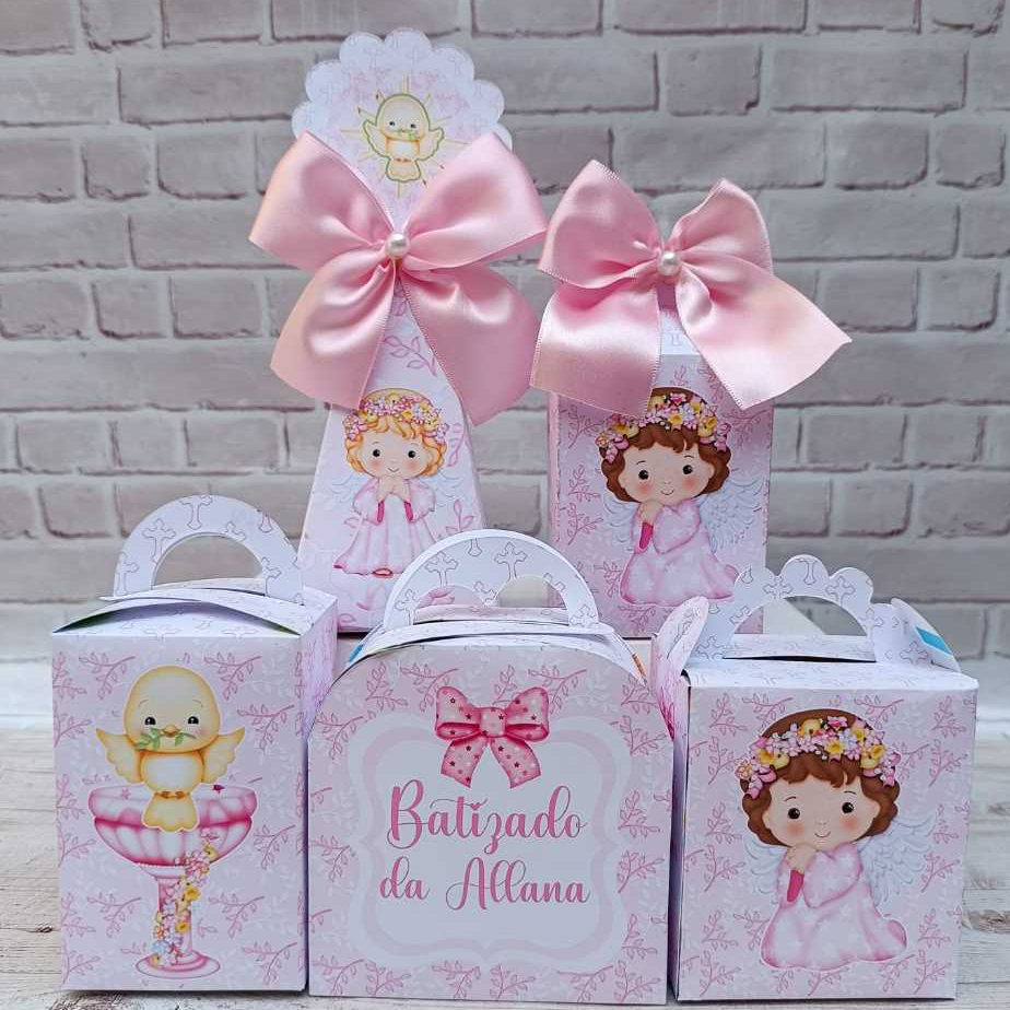 kit personalizado  Batizado Rosa Anjinha Lembrancinha para Festa - PEGUE E MONTE