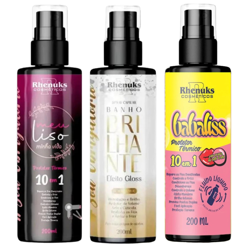 Kit Spray Protetor Térmico Capilar 10 Em 1 Meu Liso + Banho Brilhante + Babaliss 200ml Cada em Oferta na Shopee