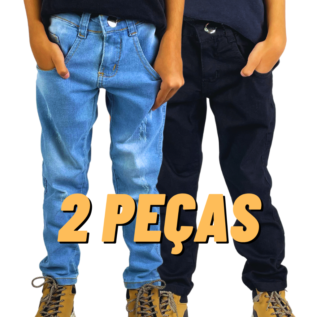 Kit 2 Calças Jeans Skinny Social Infantil Menino 2 A 16 anos