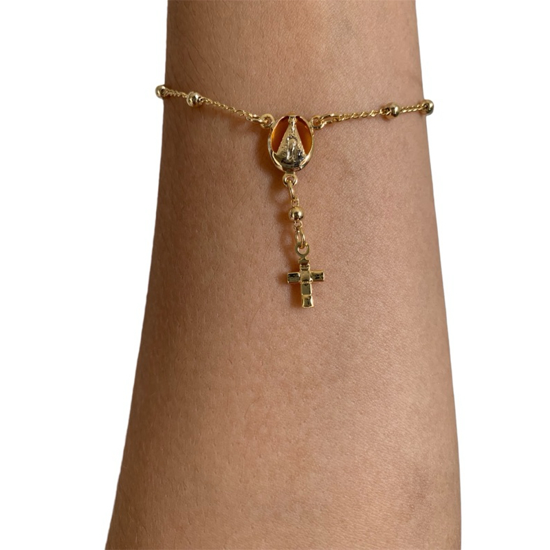 Pulseira Dezena Folheada Nossa Senhora Aparecida com Strass — imagem 2 de 2