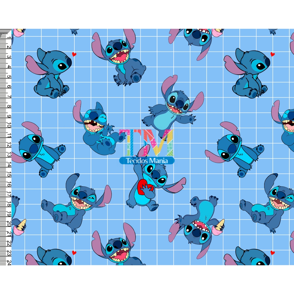 Tecido TRICOLINE MISTA estampado - Stitch em Oferta na Shopee