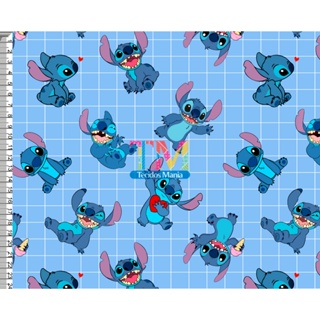 Tecido TRICOLINE MISTA estampado - Stitch em Oferta na Shopee