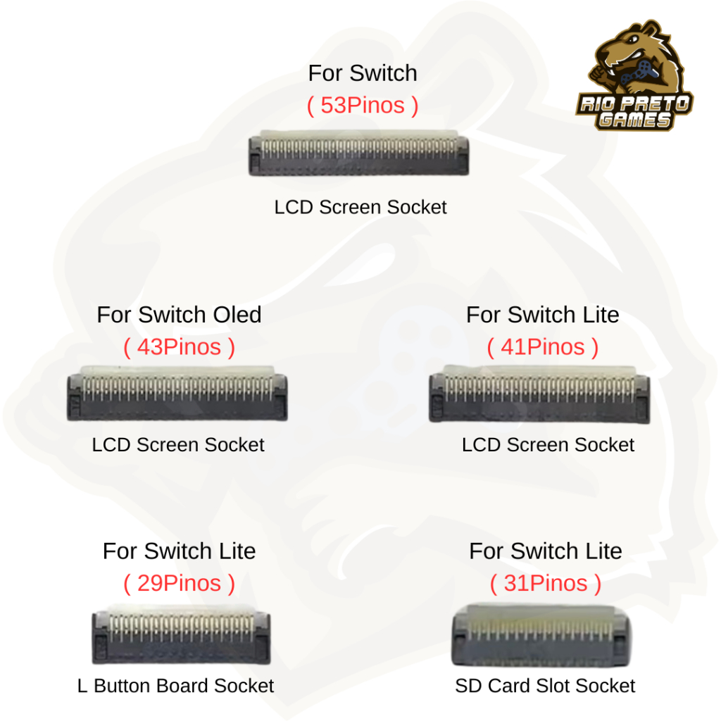 Conector FPC ,LCD Tela, SD Card, Botao L para Nitendo Switch Lite, OLED, JCD 29, 31, 41, 43 e 53 Pin