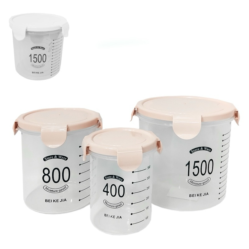 CONJUNTO DE POTE DE PLASTICO REDONDO COM TAMPA HERMETICA 3 PECAS 1500 / 800 / 400ML