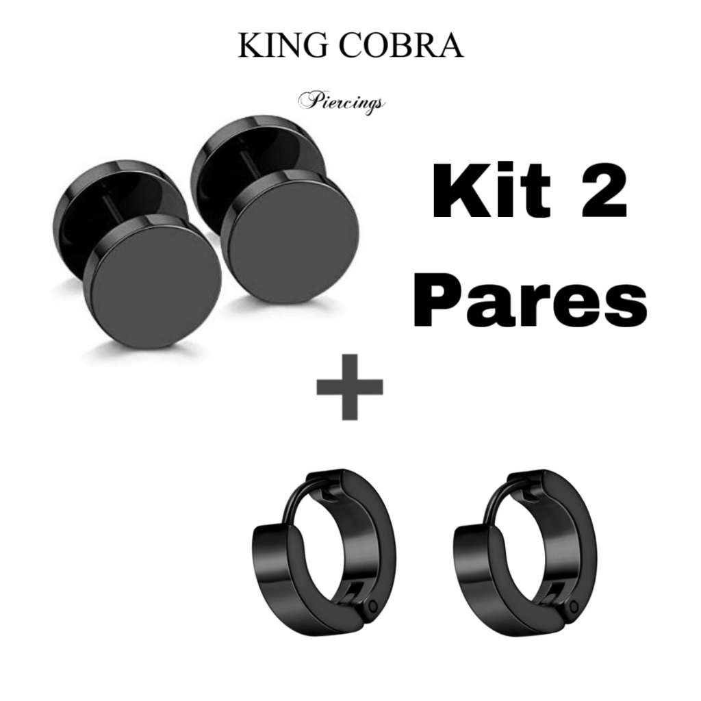 Kit 2 pares de brincos Falso alargador e Argola Masculino Feminino Unissex aço inox KA429+KA729 em Oferta na Shopee