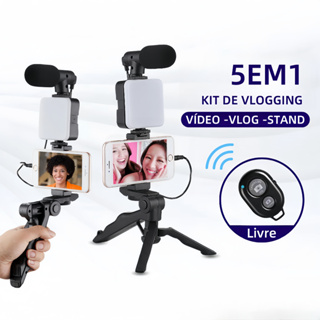 Tripé Estabilizador de Mão kit 5 em 1 gimbal Microfone Celular Gravação De Vídeo estabilizador de celular para filmagem em Oferta na Shopee