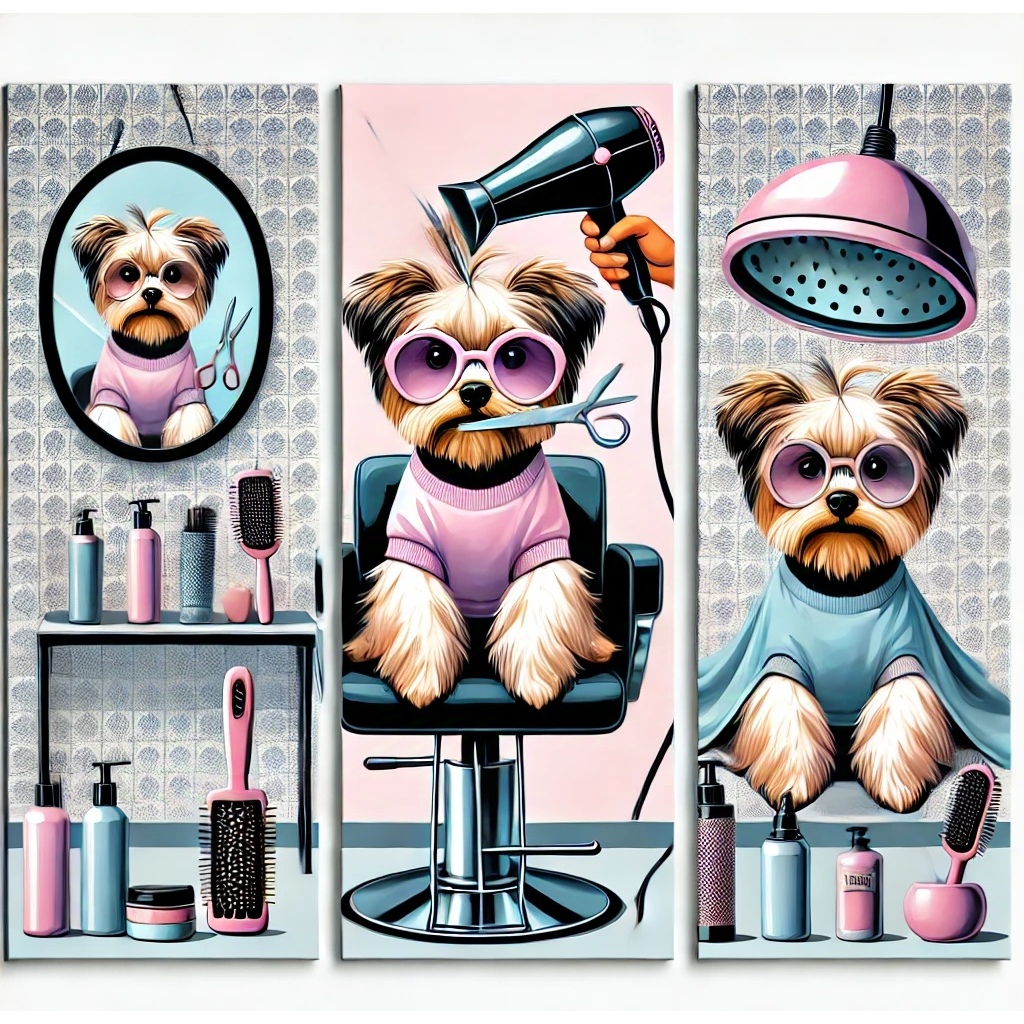 Trio quadro cachorro salão de beleza pet 3 peças 60x22cm