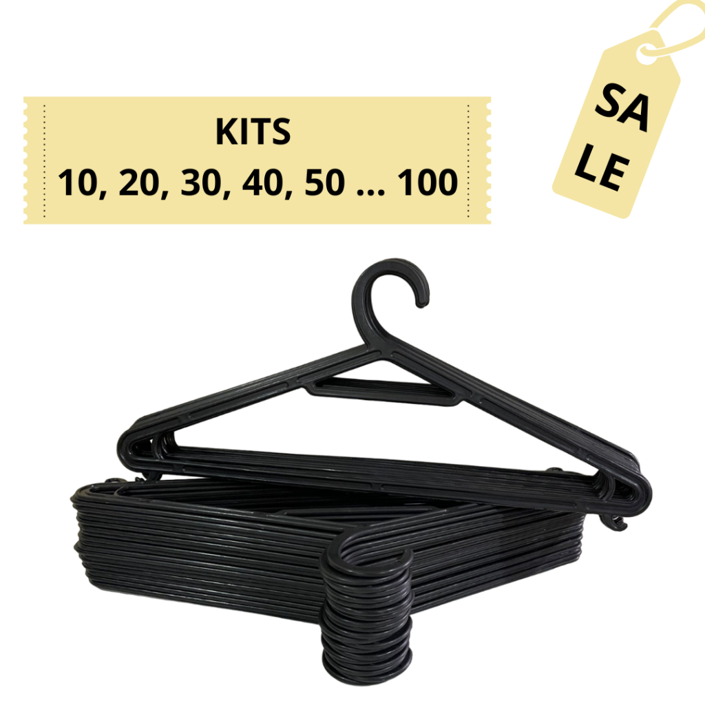 Cabide Adulto Preto Kit 100 - 50 - 30 - 20 - 10 - Direto da Fábrica G002 em Oferta na Shopee