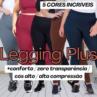 Calça Legging Plus Size Grossa Peluciada Cintura Alta Academia Cós Alto Forrada Zero Trans...