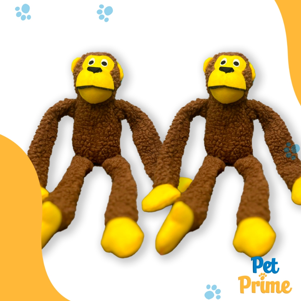 Kit 2 Brinquedo Cachorro Pelúcia Macaco 40 cm com Apito Diversão Pet Savana Pet