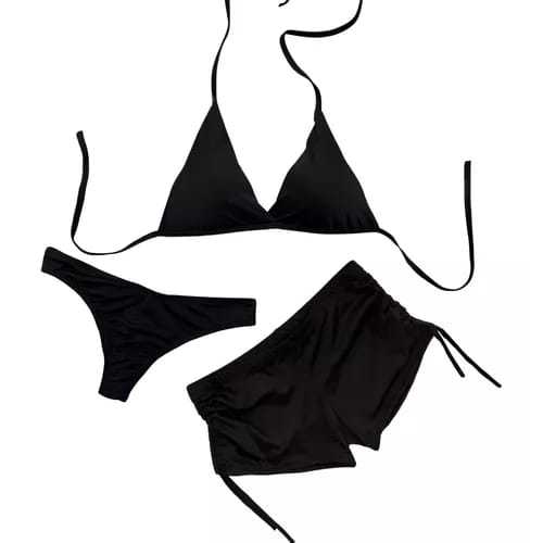 Kit 3 Peças Conjunto Biquíni Asa Delta Bojo Shortinho Sexy