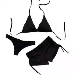 Kit 3 Peças Conjunto Biquíni Asa Delta Bojo Shortinho Sexy