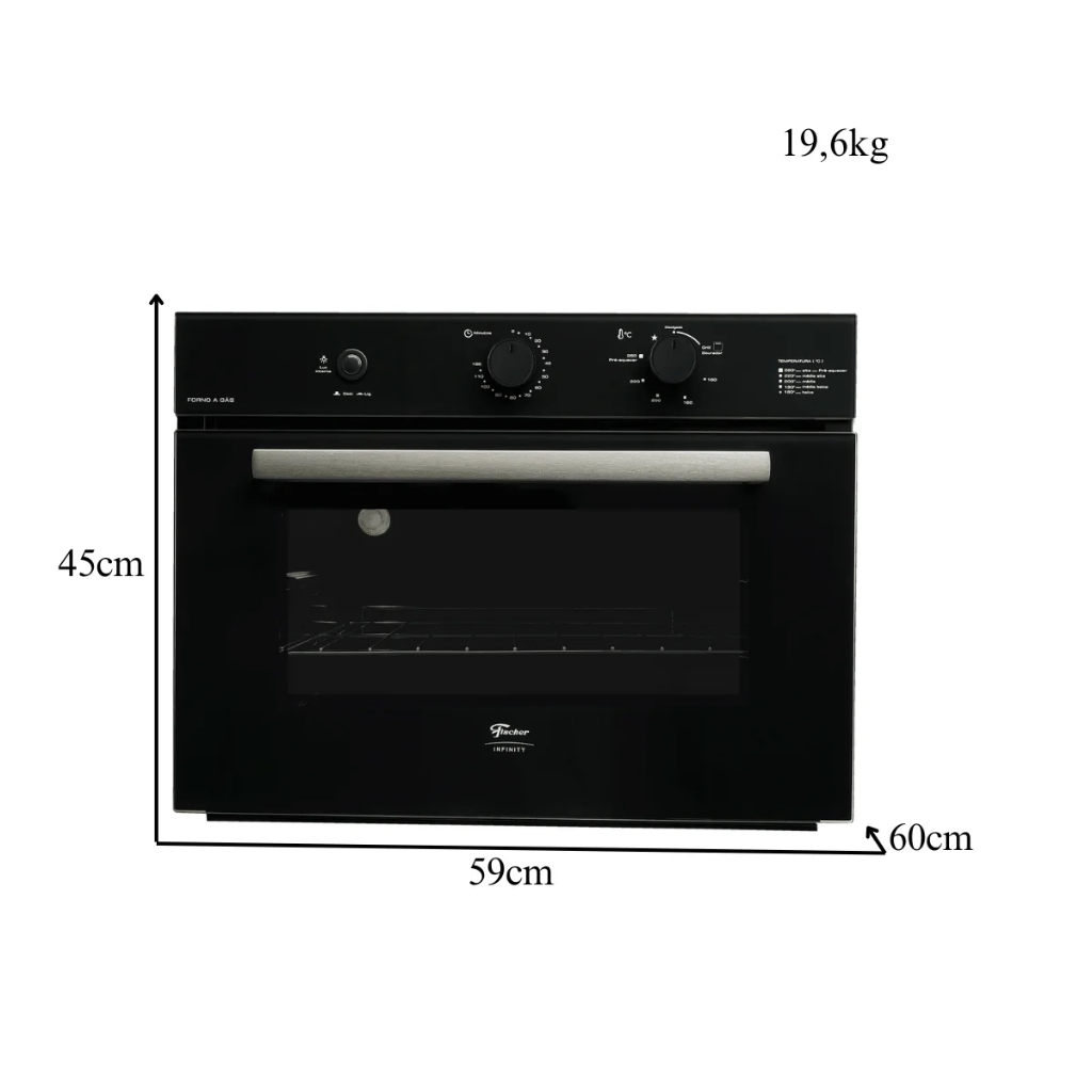 Forninho Forno a Gás de Embutir Infinity 50 Litros 127V Preto com Grill Fischer