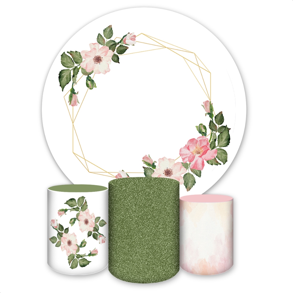 Kit Painel Redondo + Capas de Cilindro Sublimados Para Festa Tema Flores em Oferta na Shopee