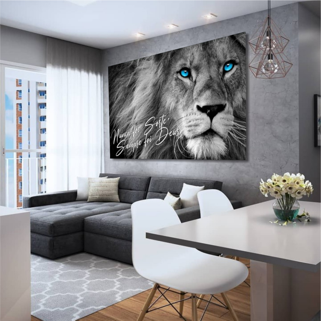 QUADRO DECORATIVO - LEÃO DE JUDÁ NUNCA FOI SORTE SEMPRE FOI DEUS SALA QUARTO HALL MODERNO GRANDE