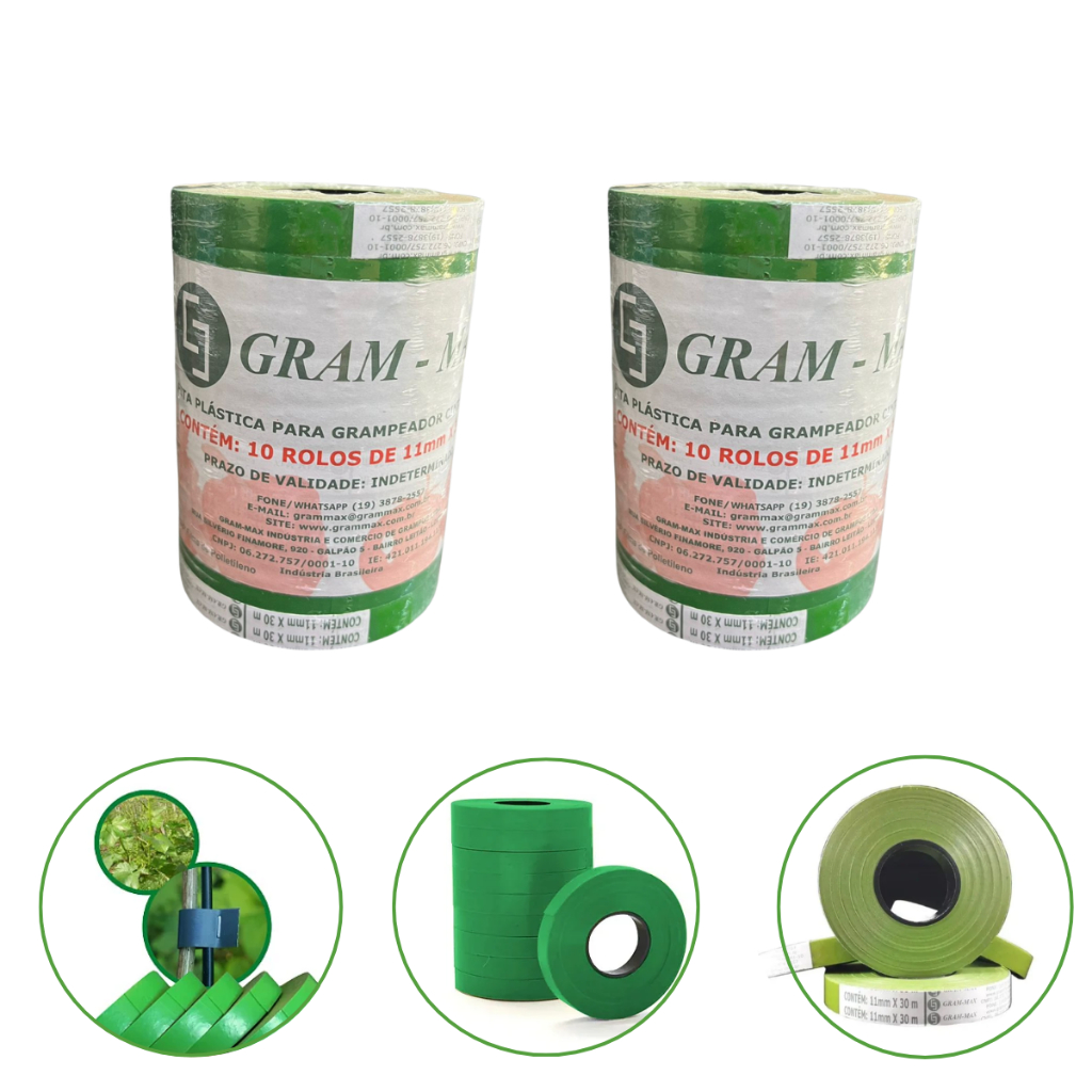Kit 2 Unidades Fita Verde Para Alceador Grampeador Gram Max Grampear Jardim 20 Rolos