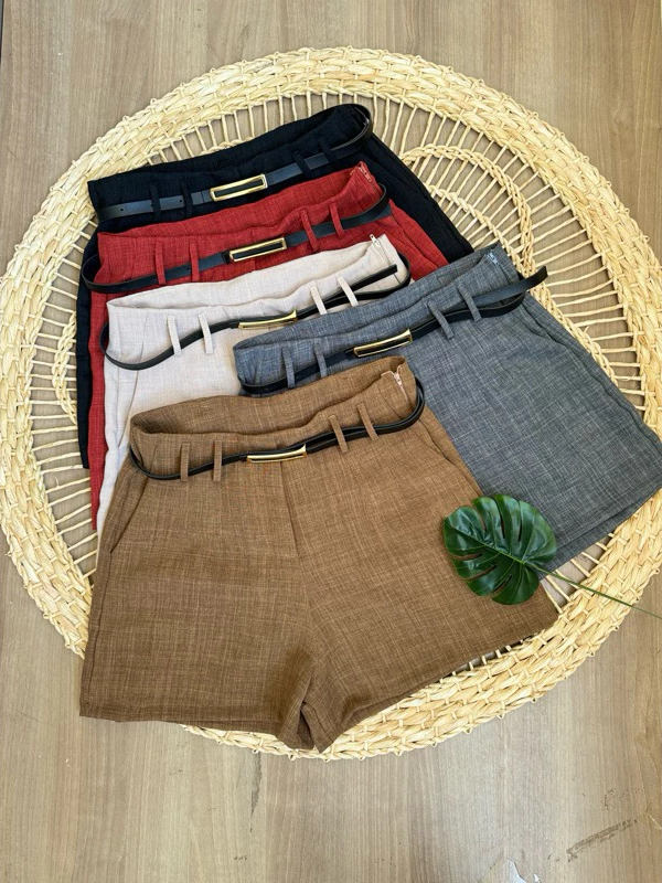 Kit 3 Short Alfaiataria Linho Verão Social Feminino Moda Luxo Tendencia Blogueira Com Cinto e Cintura Alta em Oferta na Shopee