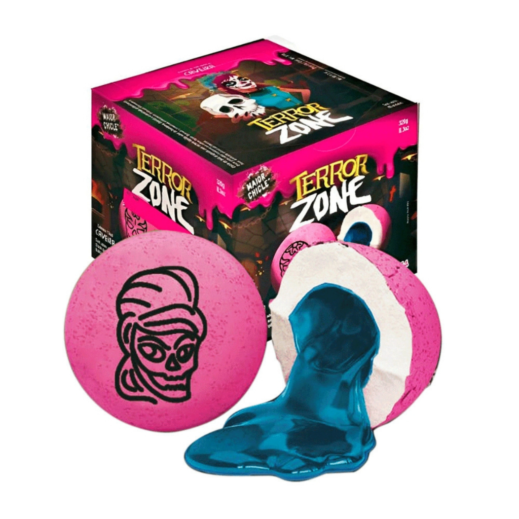 Chiclete Terror Zone Caveira Sabor Framboesa 320g Sukest