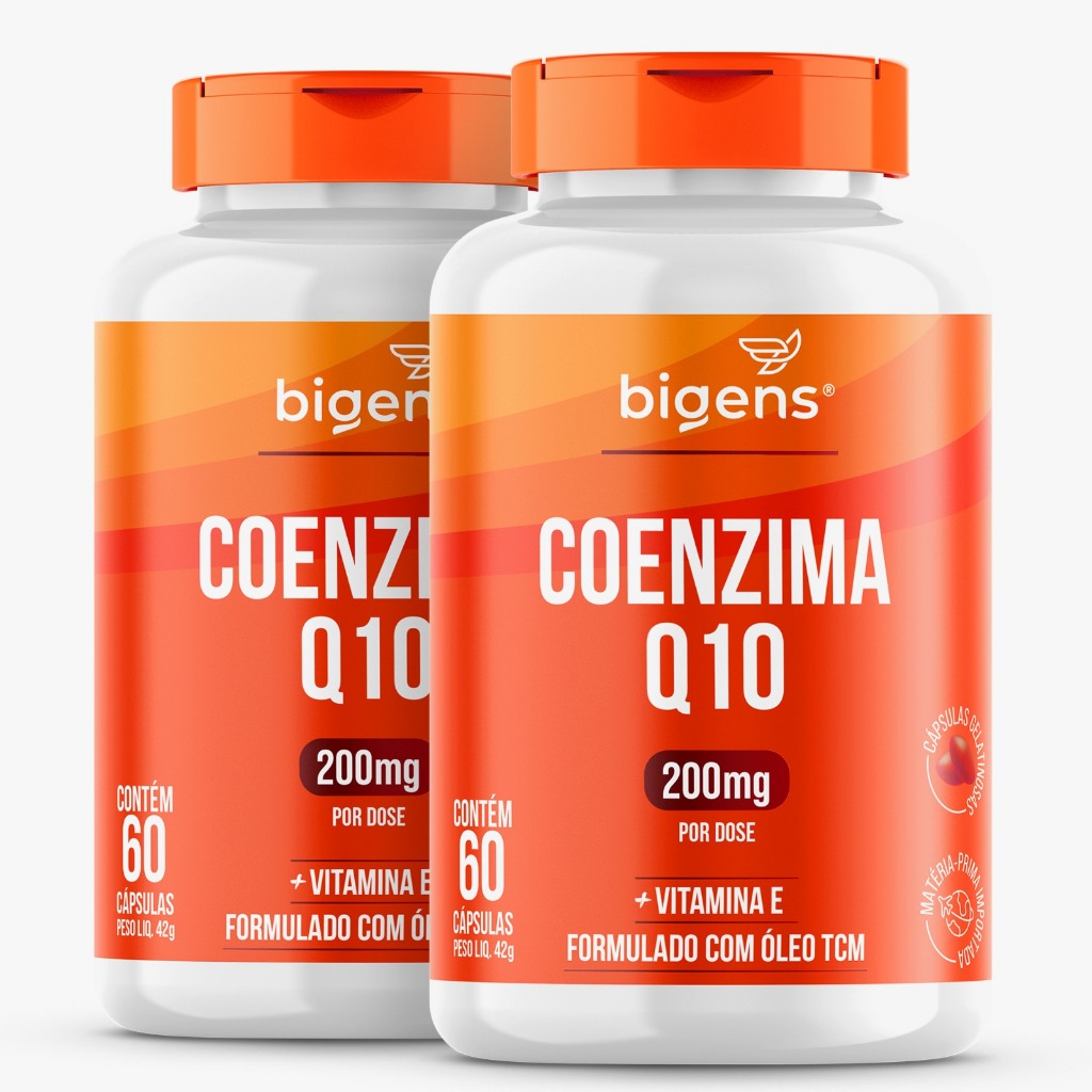 BIGENS KIT 2X COENZIMA Q10 200MG + VITAMINA E 60 CAPS BIOGENS em Oferta na Shopee