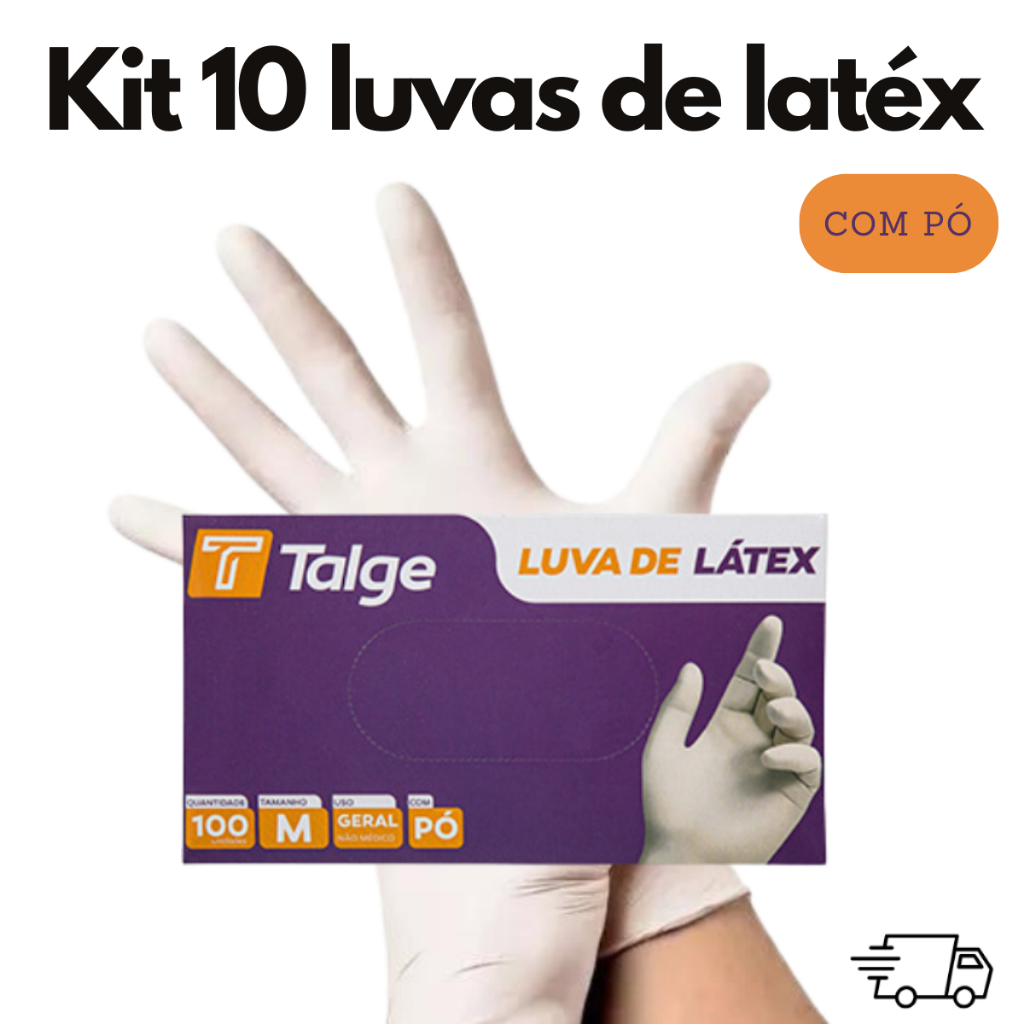 Kit 10 Luvas Látex Descartável com Pó Resistente 1.000 Unidades