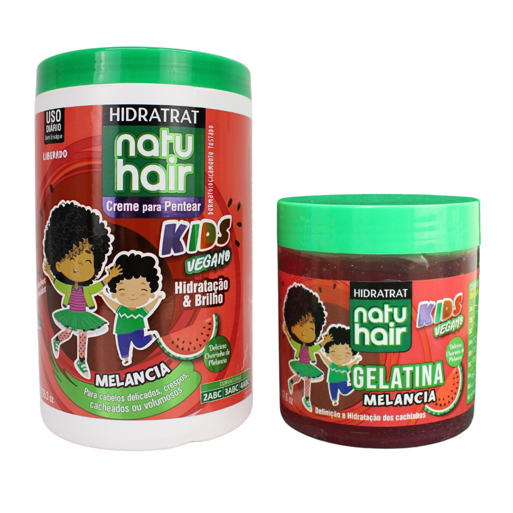 Kit Creme de Pentear Melancia + Gelatina de Melancia Natuhair 500g Antifrizz Modelador de ...