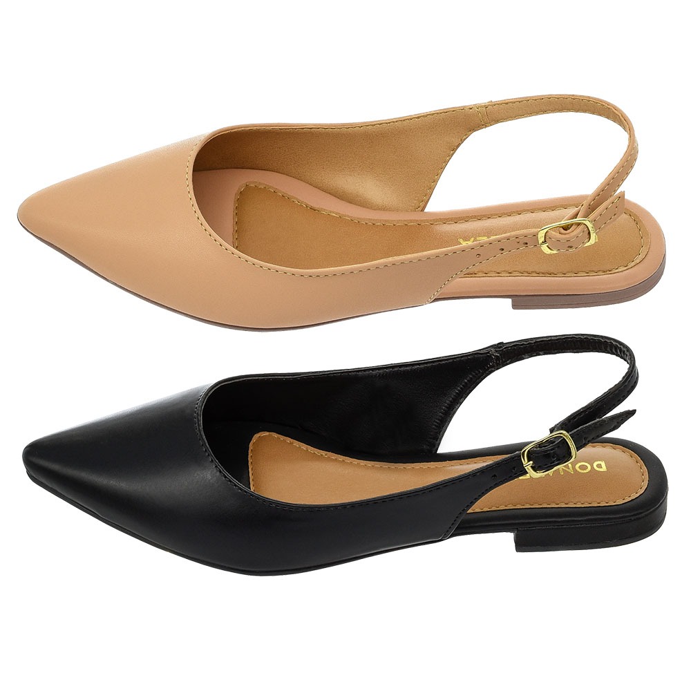 Kit 2 Pares Sapatilha Rasteira Aberta Bico Fino Feminina Lisa Casual Novo Classica Napa Atacado
