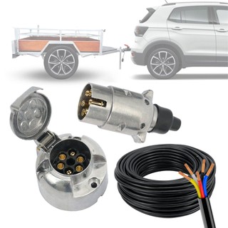 Kit Tomada Engate 6 Polos Carretinha Cromado + 5m Cabo PP 5x1mm Reboque Qualidade Carros Bivolt em Oferta na Shopee