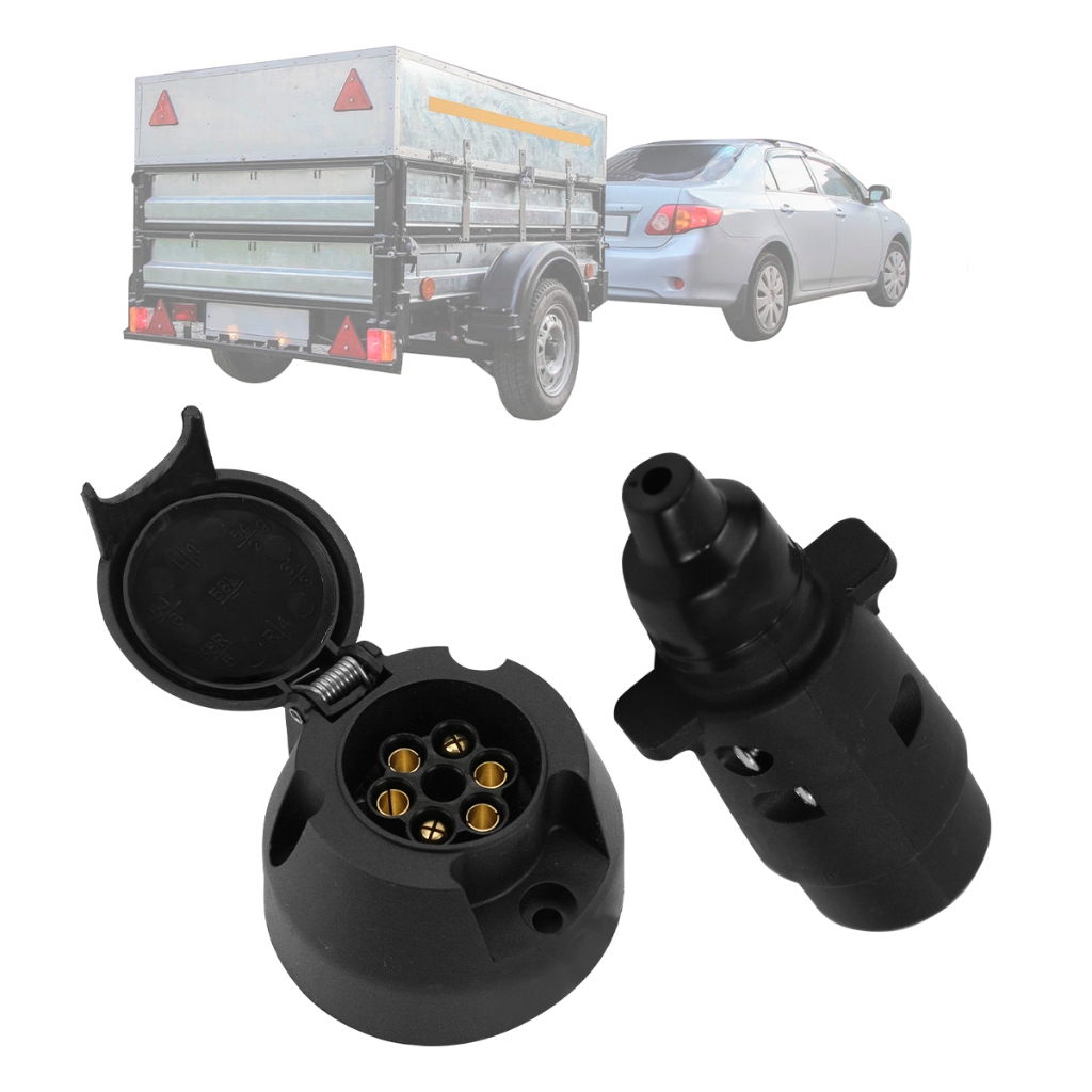 Tomada Engate Reboque 6 Polos Preto Bivolt Conector Cobre Completa Carretinha Carreta - Spare Parts and Accessories for Vehicles